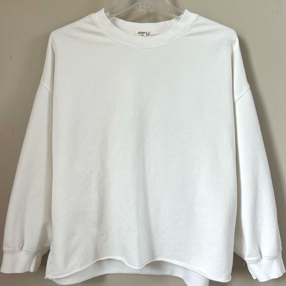 Dylan Oversized Bone White Crewneck Casual Athleisure Comfy Raw Hem Sweatshirt - Picture 1 of 11